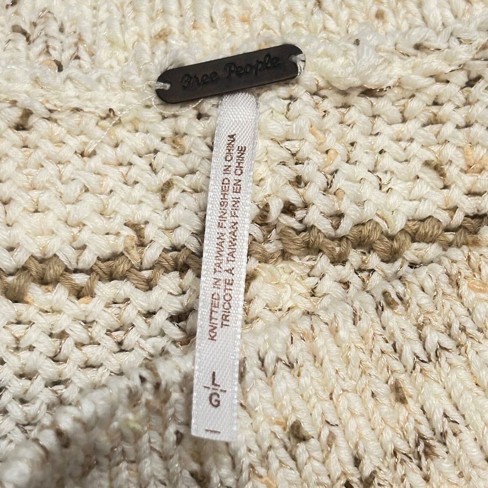 Free People Starlight Sweater Pearl Island Stripes Cream Oatmeal Comfy Size L - Picture 9 of 12